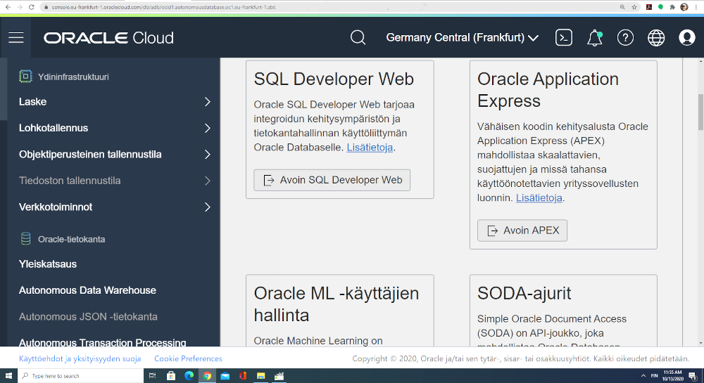 Autonomisen tietokannan työkalut